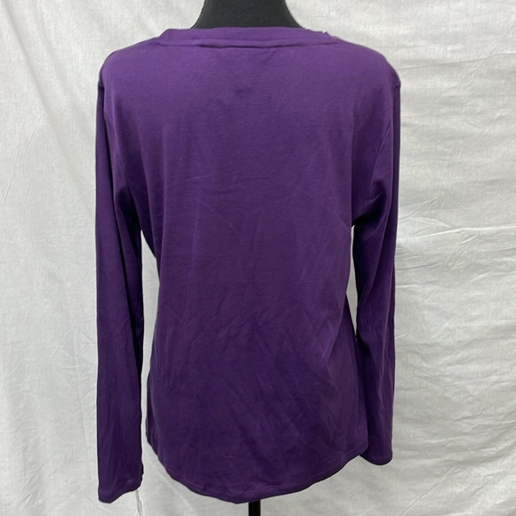 Ellen Tracy purple long sleeve tee with gold metal embellishments, size L, NWT - Picture 4 of 8